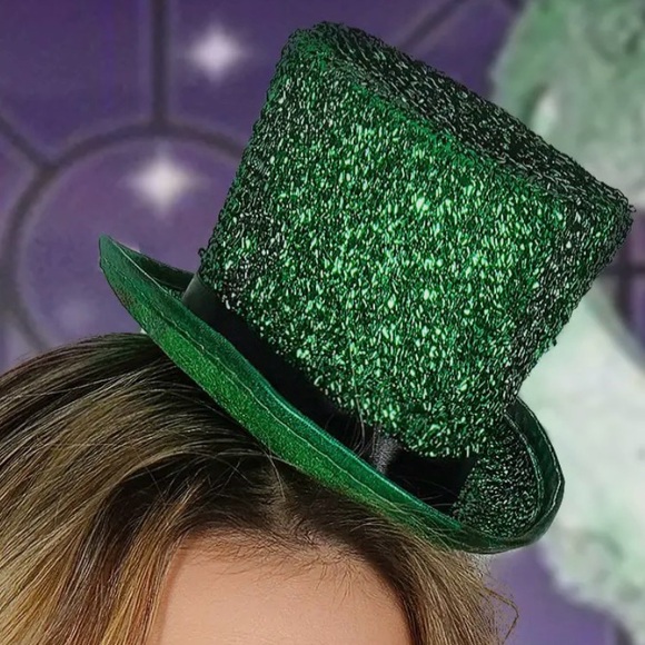 Nu Shuz Costumes Unisex Green Sparkle Mini Top Hat - Picture 2 of 3